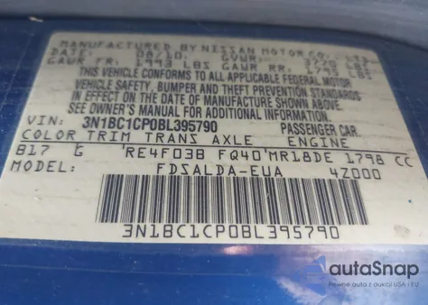 2011 Nissan Versa 1.8S из США, поврежденный, VIN 3N1BC1CP0BL395790